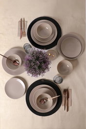 Hermia Set de cena de 12 piezas en cerámica Taupe